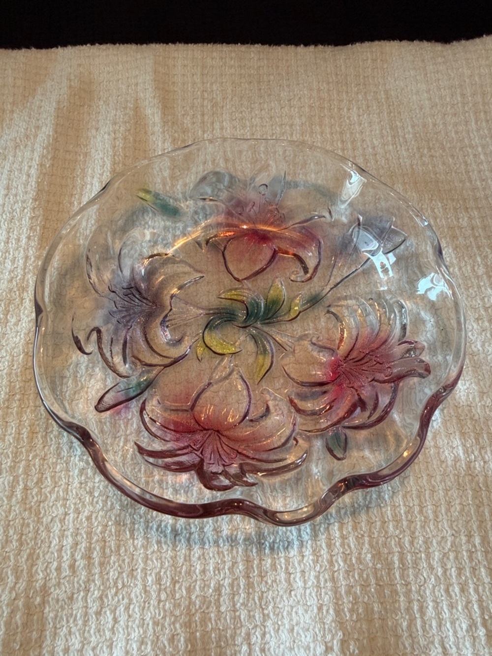 Hand-Blown Floral Glass Decorative Bowl - Pink & Multicolor